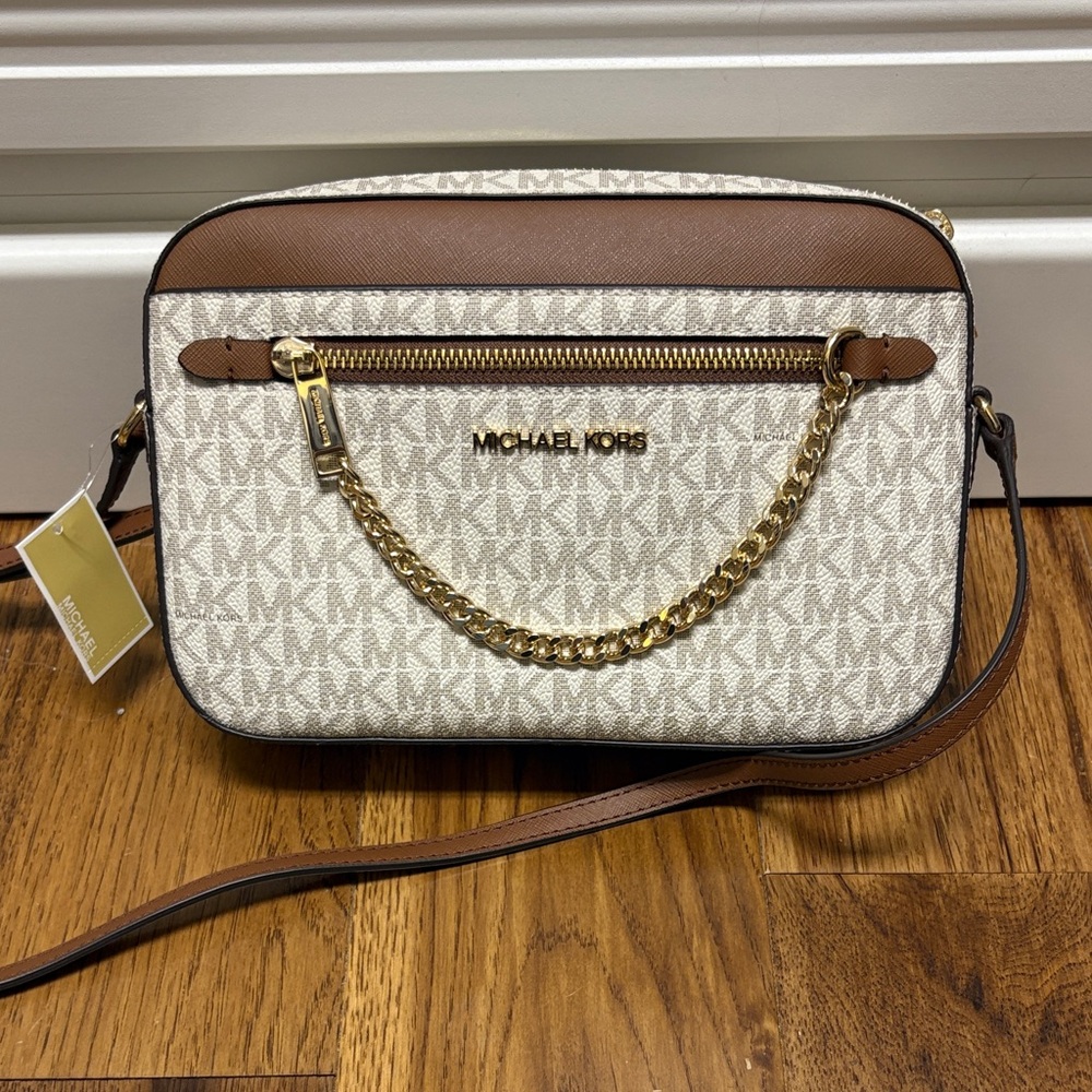 Michael Kors Tan and Cream Crossbody Bag
